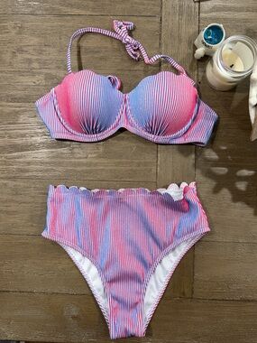 Red and Blue Striped Two-Piece Bikini Set NWOT